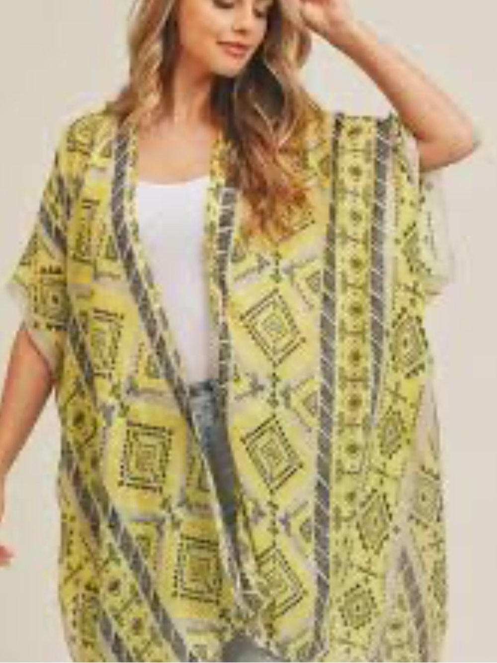 Styline Yellow Tribal Pattern Lightweight Kimono Top One Size Boho Tribal
